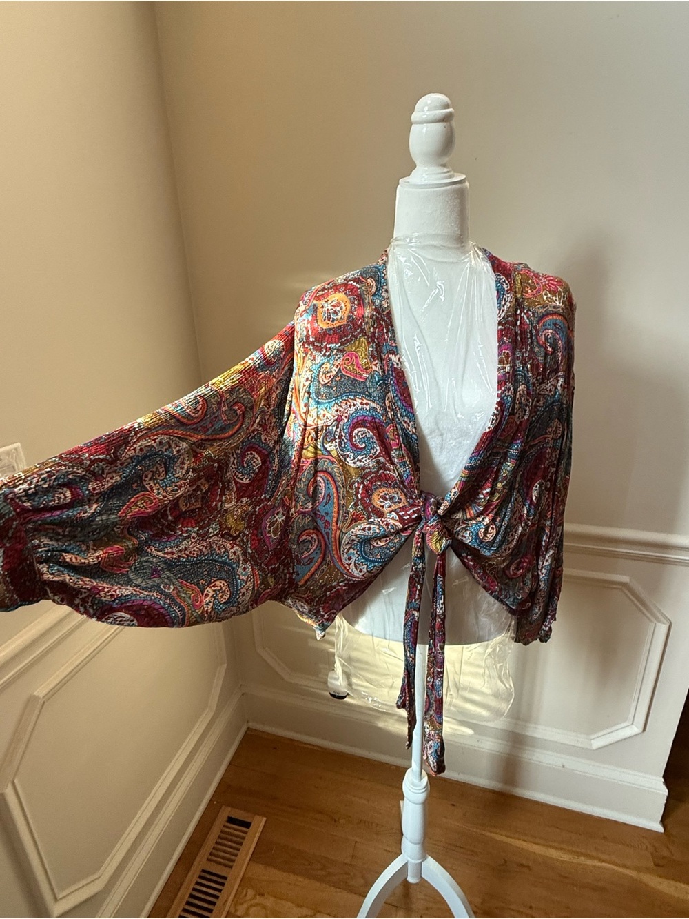 Camille & Co. Paisley Tie-Front Women's Shrug Cardigan - Multicolor, gauze.